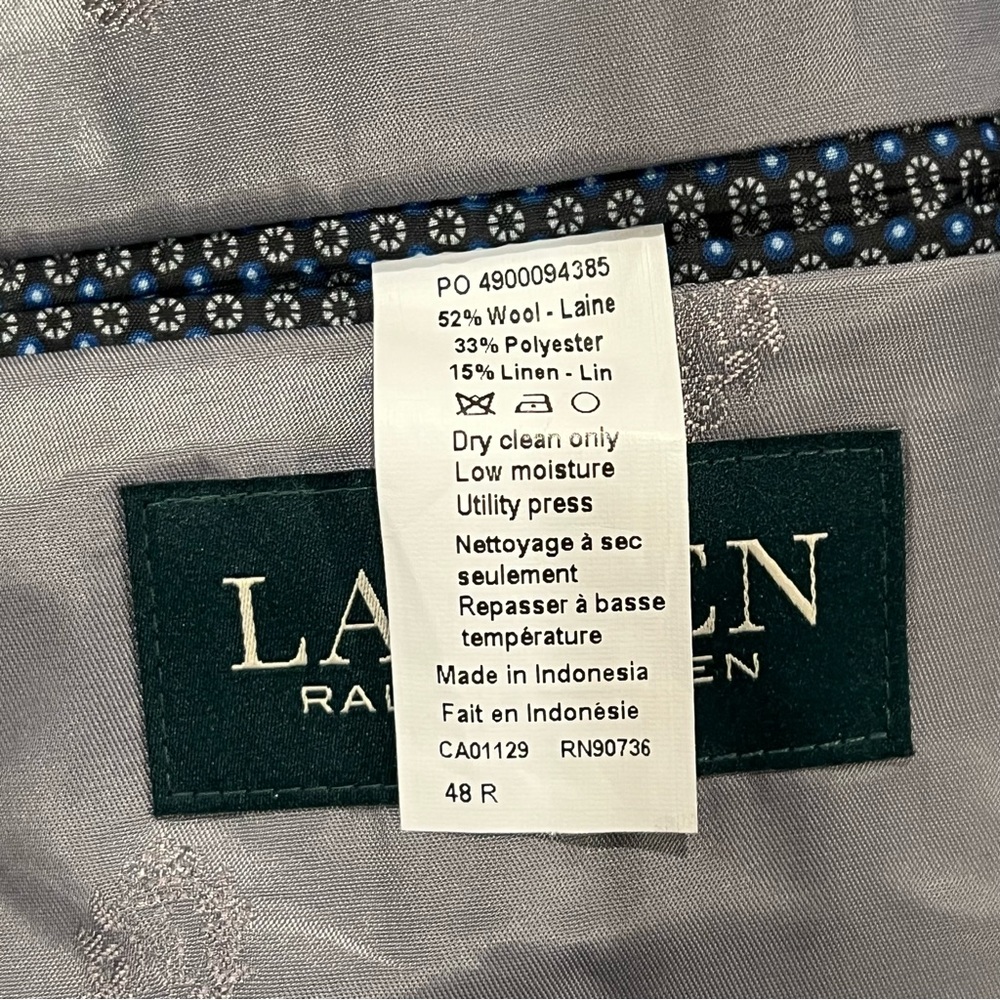 Lauren Ralph Lauren Men’s Wool/Linen Blend Sport Coat Gray 48R Double Vent - Picture 12 of 16